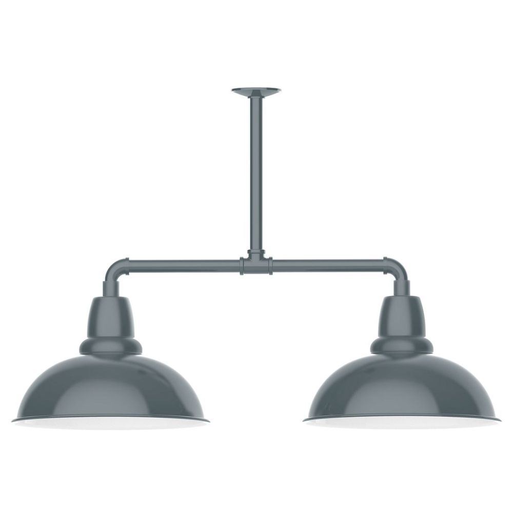 Montclair Lightworks MSD108-40-G06 16" Cafe shade, 2-light stem hung pendant with Frosted Glass and guard, Slate Gray